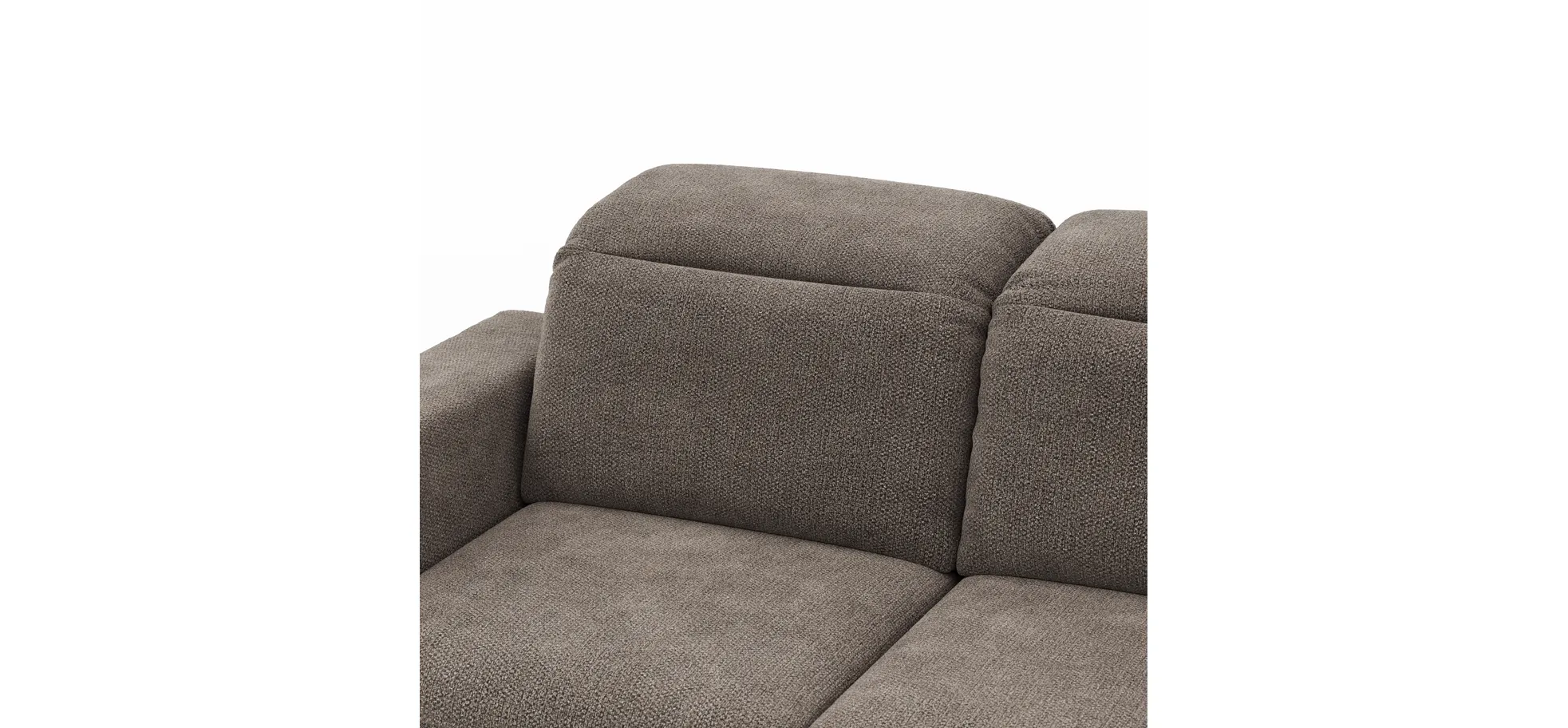Ecksofa Alegria Plus - 2,5-Sitzer mit Longchair rechts inkl. Kopfteil verstellbar, Stoff, Nougat