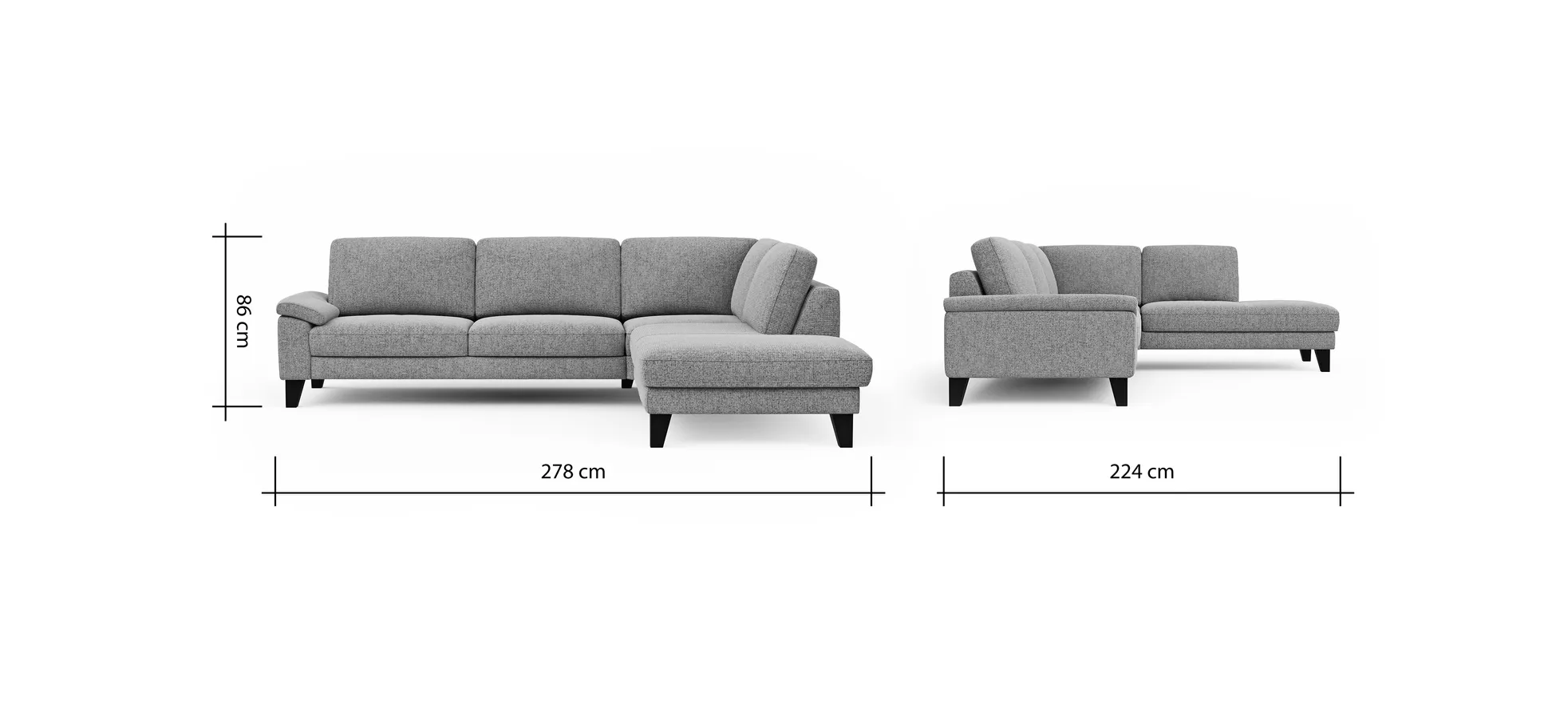 Ecksofa Oviedo - 2,5-Sitzer mit Ecke rechts, Stoff, Grau