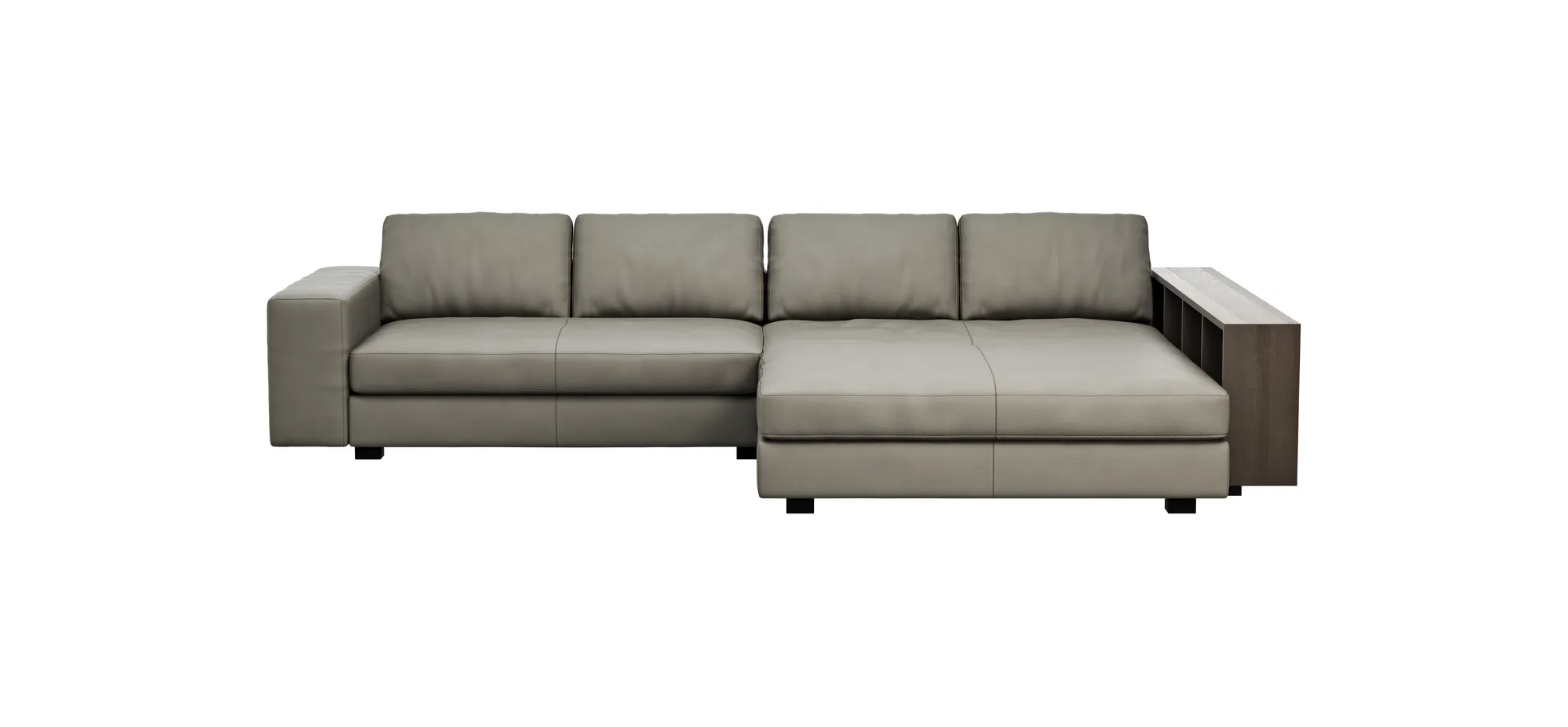 Ecksofa Aprino 1 - 2,5-Sitzer mit Longchair rechts, Leder, Grau 108110