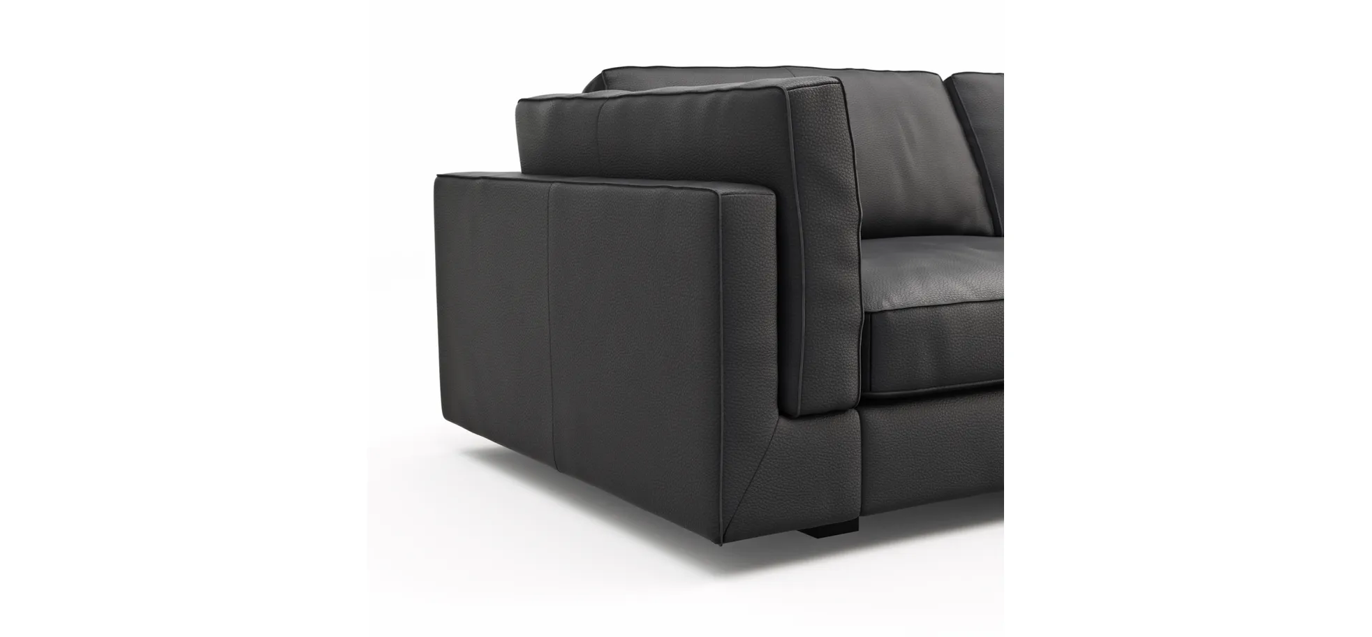 Sofa Aprino 3 - 3,5-Sitzer L, Dickleder, schwarz, Armlehne Kissen