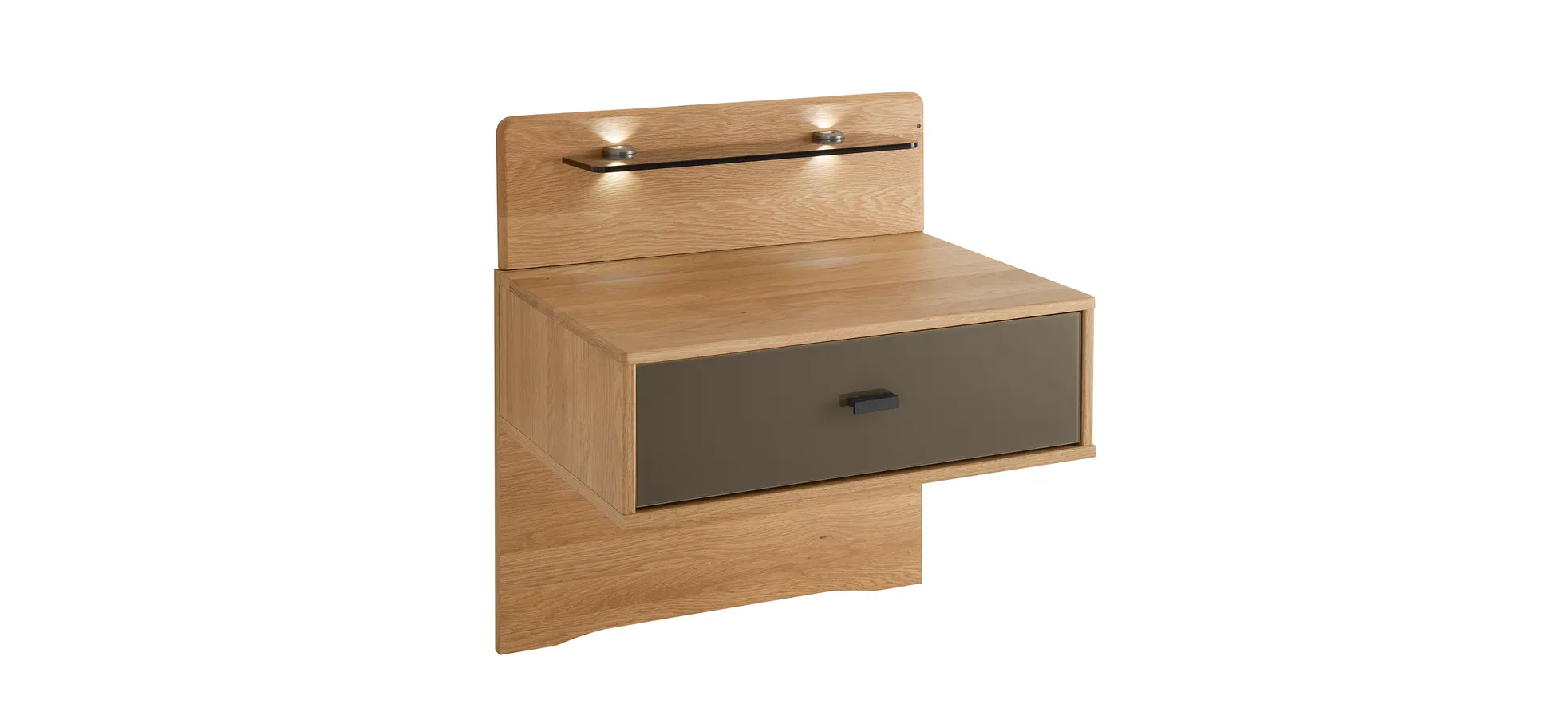 Nachttisch Lenoso - Eiche Nachbildung, Glas Graubraun 9151885