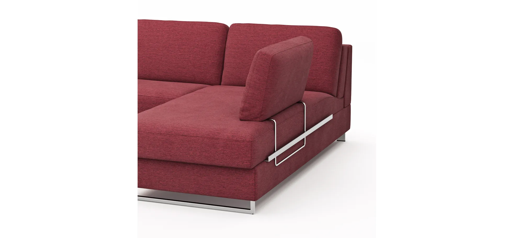 Ecksofa Nuoro - 2-Sitzer mit Longchair rechts inkl. Schlaffunktion und Bettkasten, Stoff, Rubin