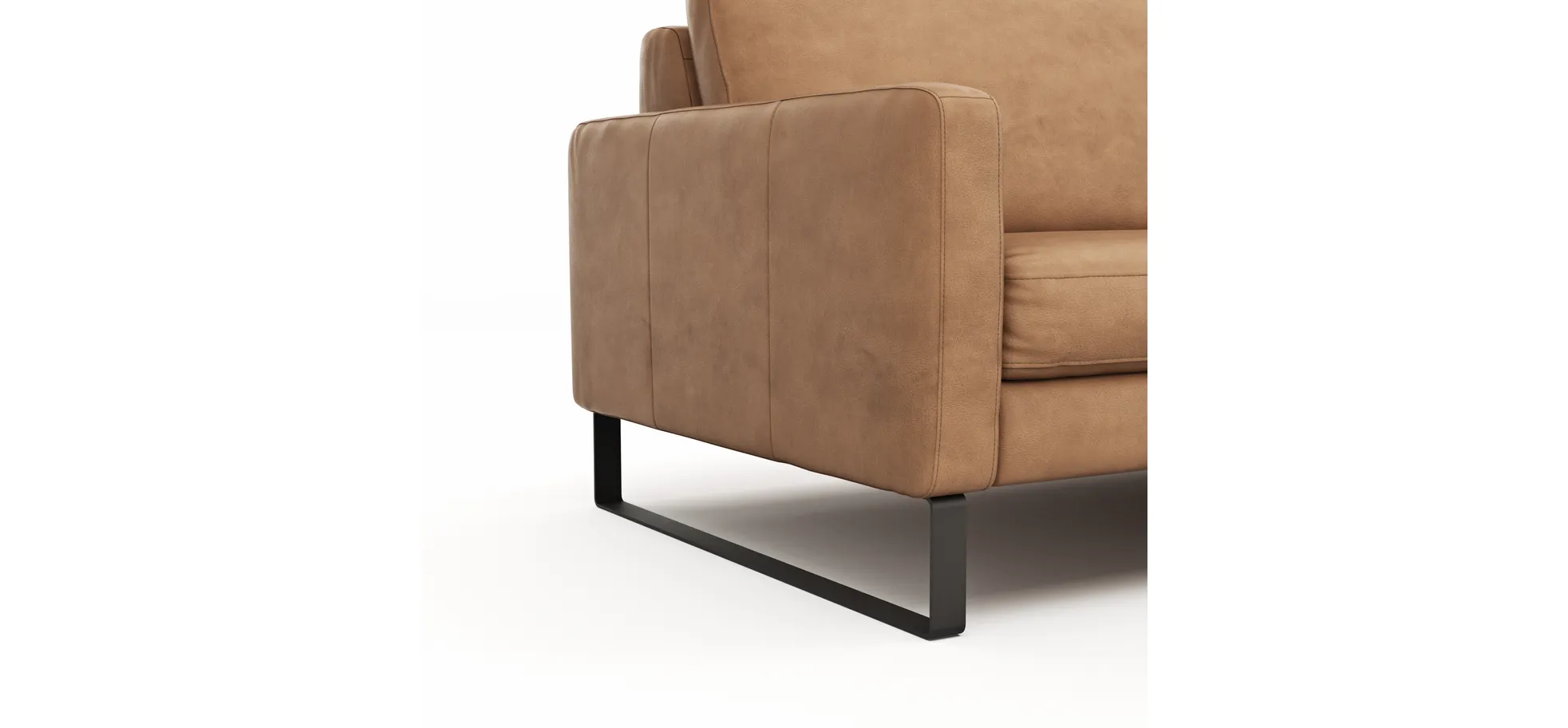 Sofa Enna - 3,5-Sitzer, Armlehne A, Leder, Cognac, Kufe, Schwarz