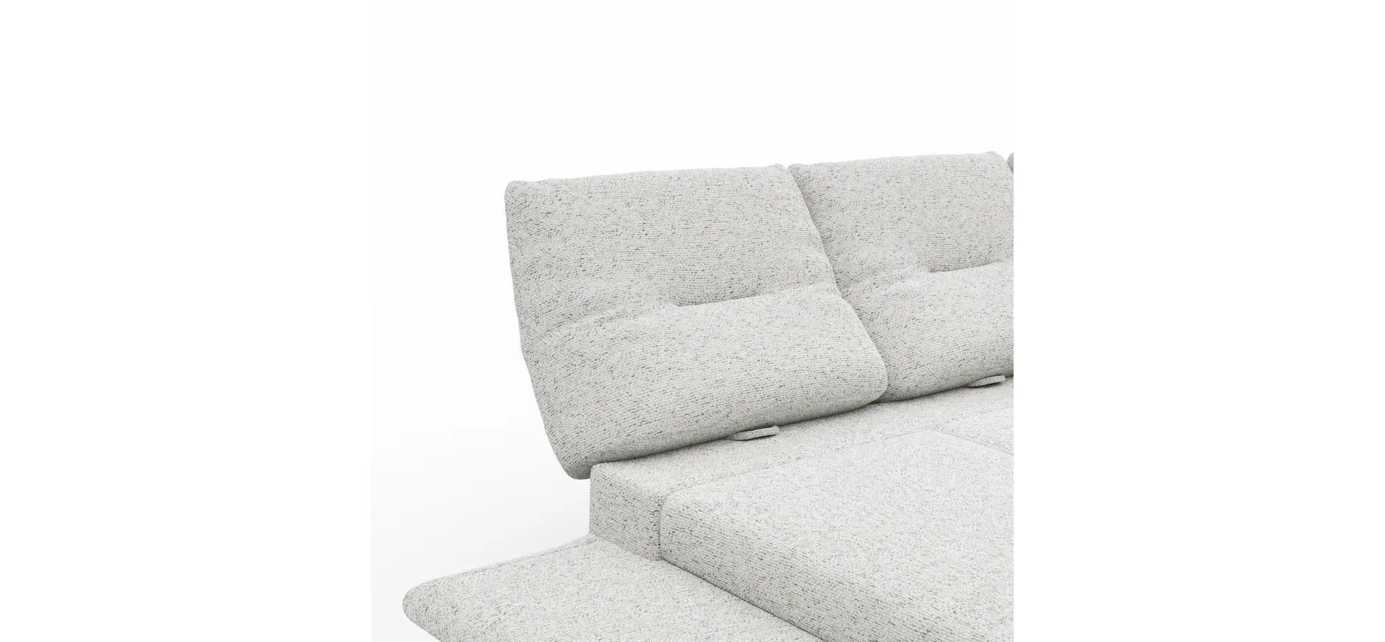 Ecksofa Lucero 2.0 - 2-Sitzer mit Longchair rechts inkl. Sitztiefenverstellung, Drehsitz und Sitztiefe verstellbar, Stoff, Offwhite