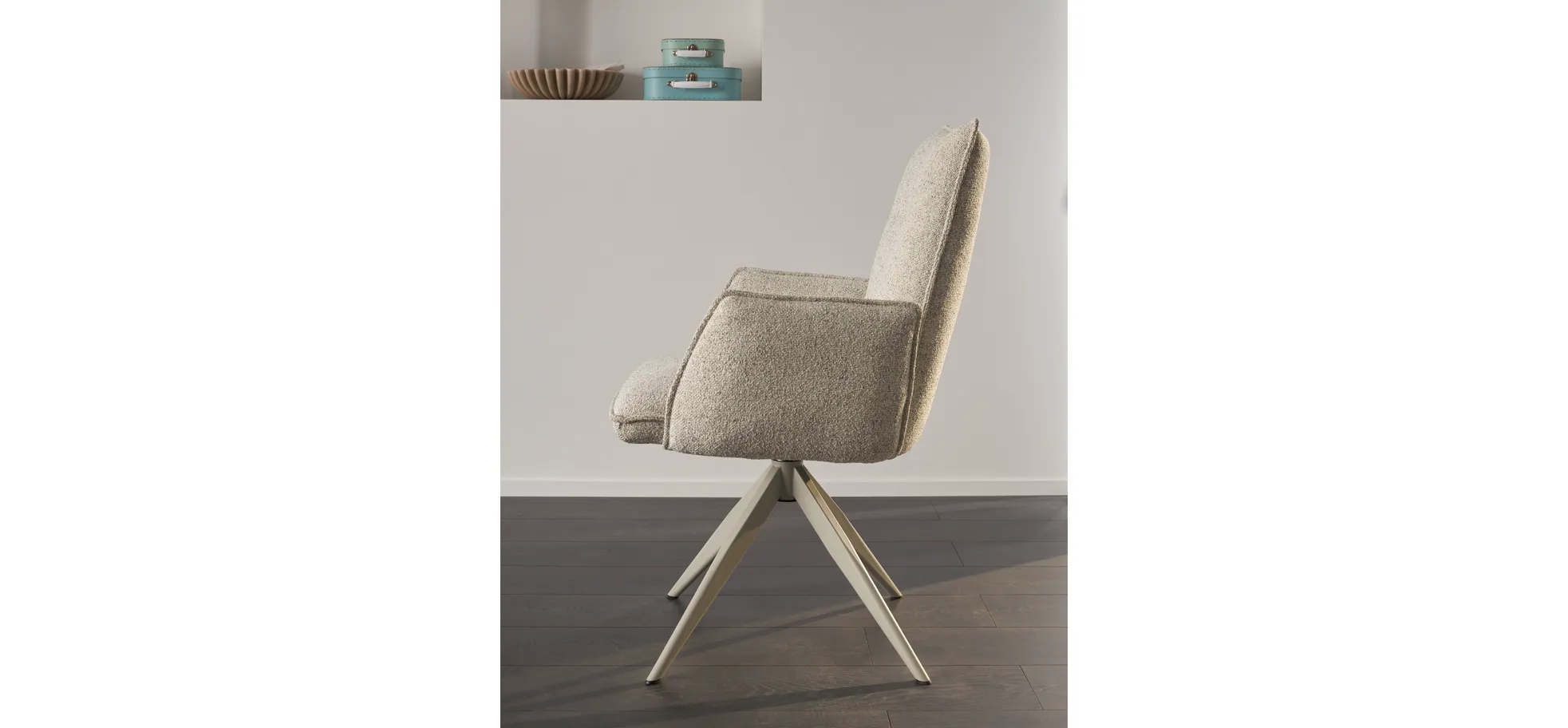 Armlehnstuhl Dinner - drehbar, Stoff, Champagner