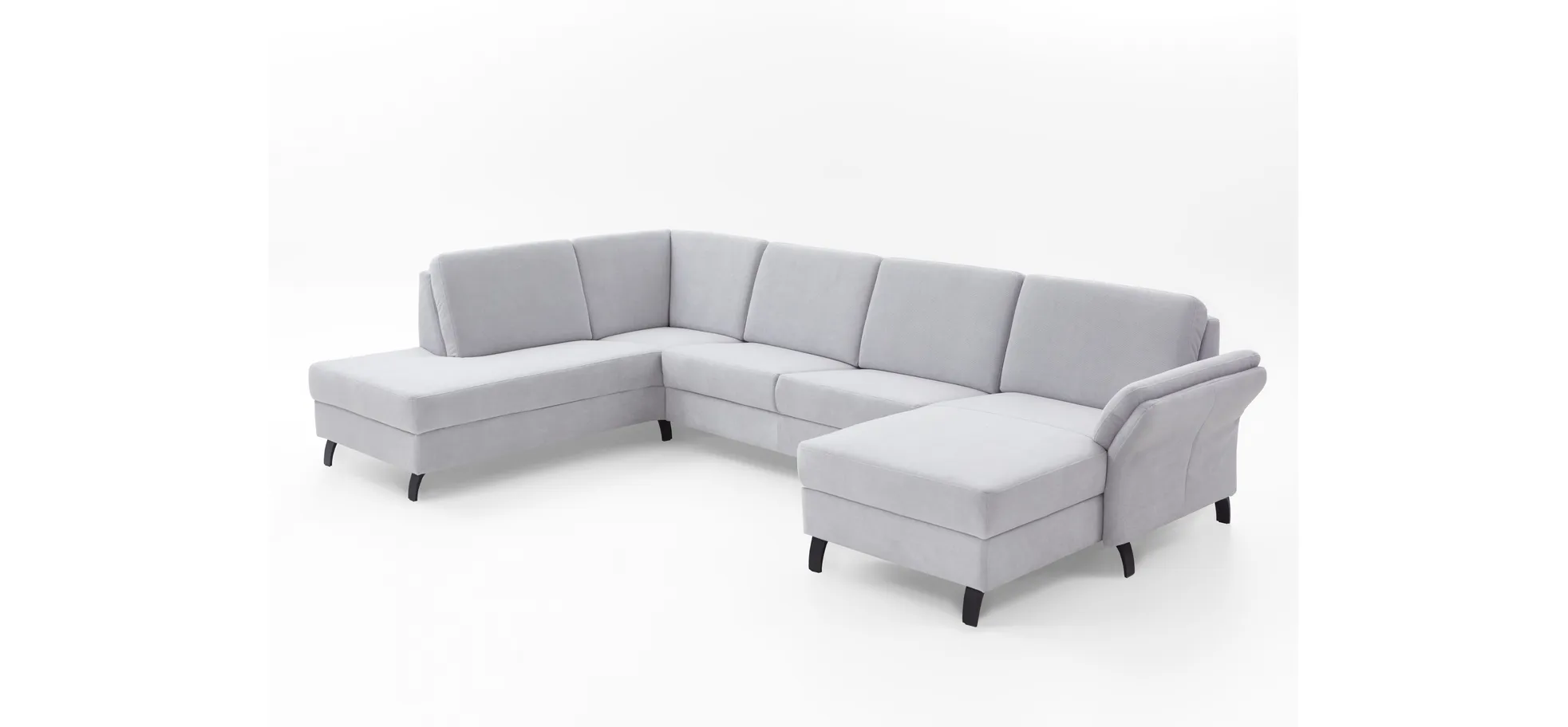 Wohnlandschaft - Ecke links mit 2-Sitzer und Longchair rechts,  Armteil verstellbar, Stoff, Silbergrau