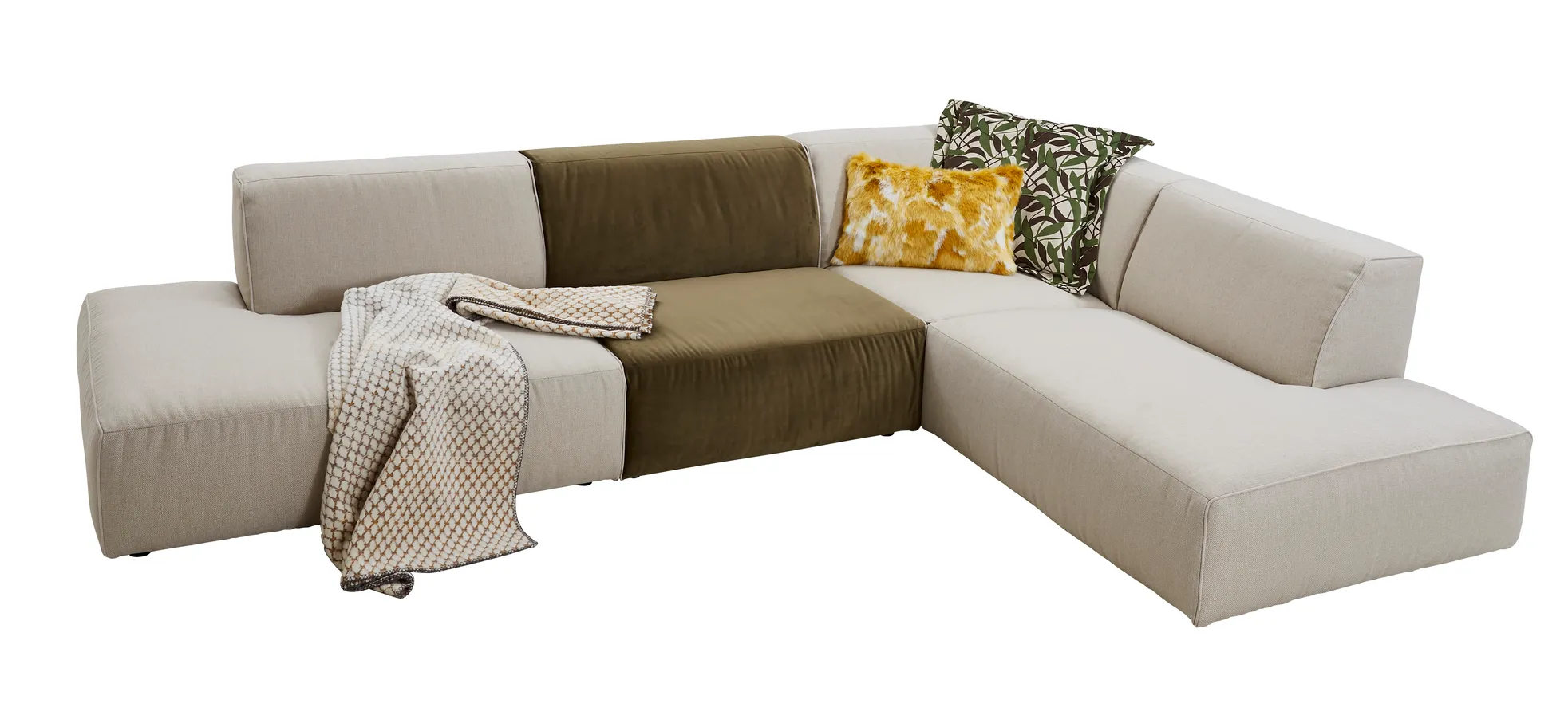 Ecksofa Elementos - Abschlusselement mit 1-Sitzer und Ecke rechts, Stoff, Natur