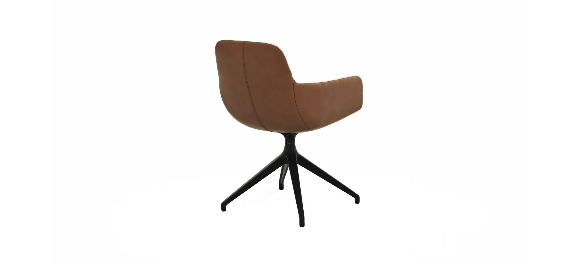Armlehnstuhl Macano - drehbar, Stoff & Leder, Beige, Cognac