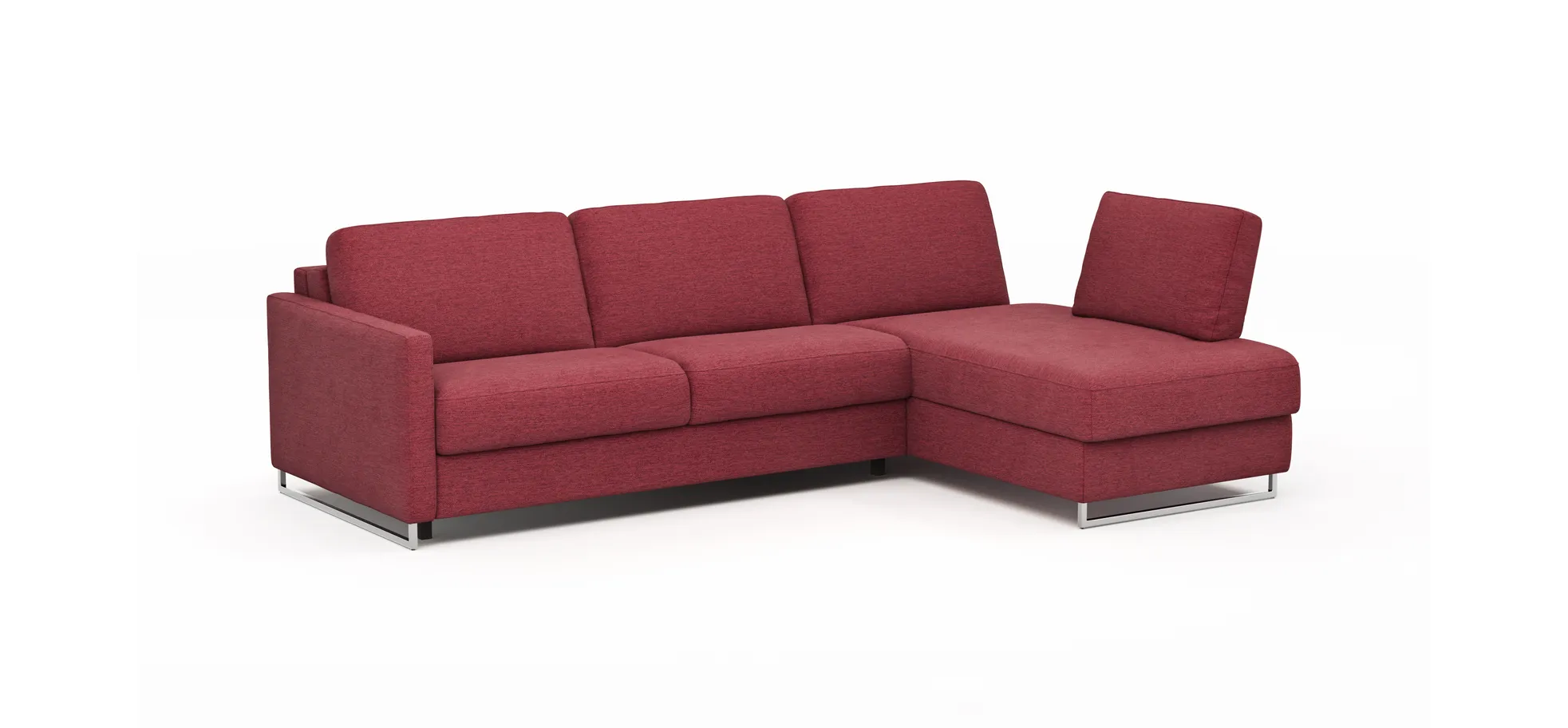 Ecksofa Nuoro - 2-Sitzer mit Longchair rechts inkl. Schlaffunktion und Bettkasten, Stoff, Rubin