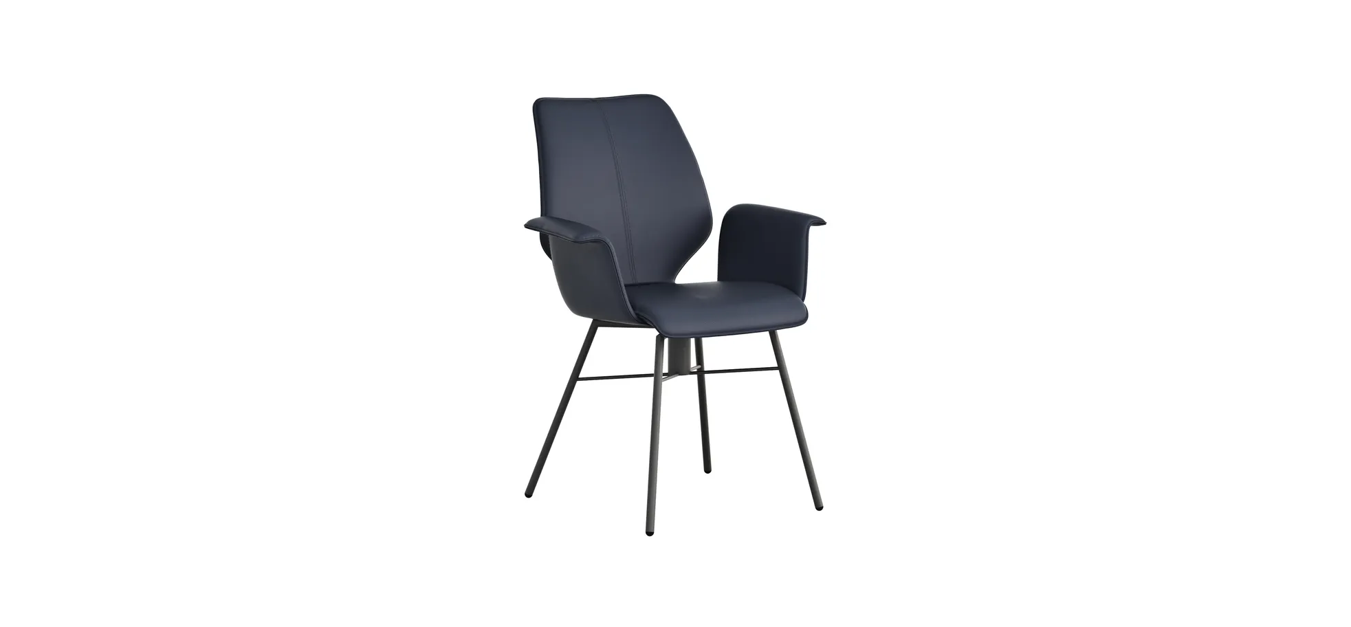 Armlehnstuhl Penthouse - Leder, Dunkelblau, Gestell, Anthrazit, Drehbar 129531