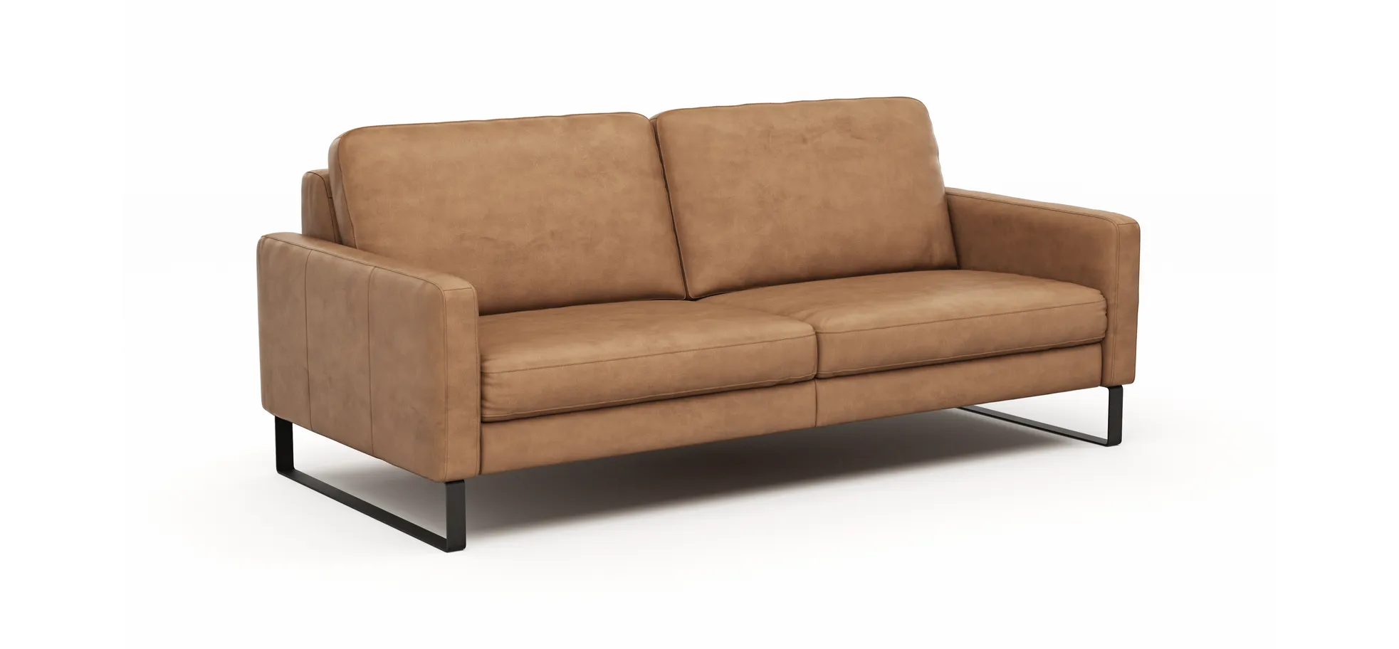 Sofa Enna - 3,5-Sitzer, Armlehne A, Leder, Cognac, Kufe, Schwarz