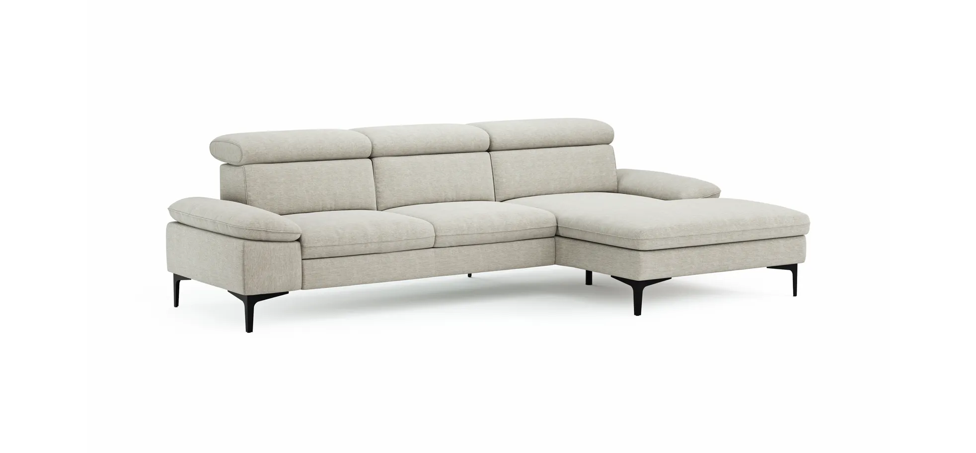 Ecksofa Felipa - 2,5-Sitzer mit Longchair rechts inkl. Kopfteil verstellbar, Stoff, Natur
