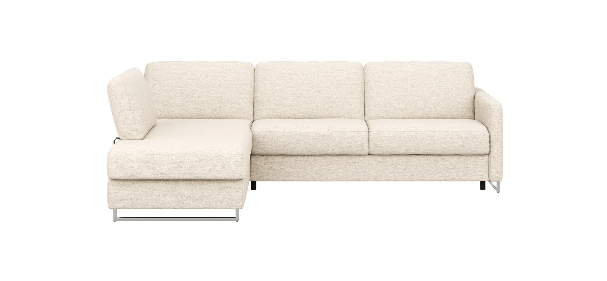 Ecksofa Nuoro - Longchair links mit 2-Sitzer inkl. Schlaffunktion und Bettkasten, Stoff, Beige 130856