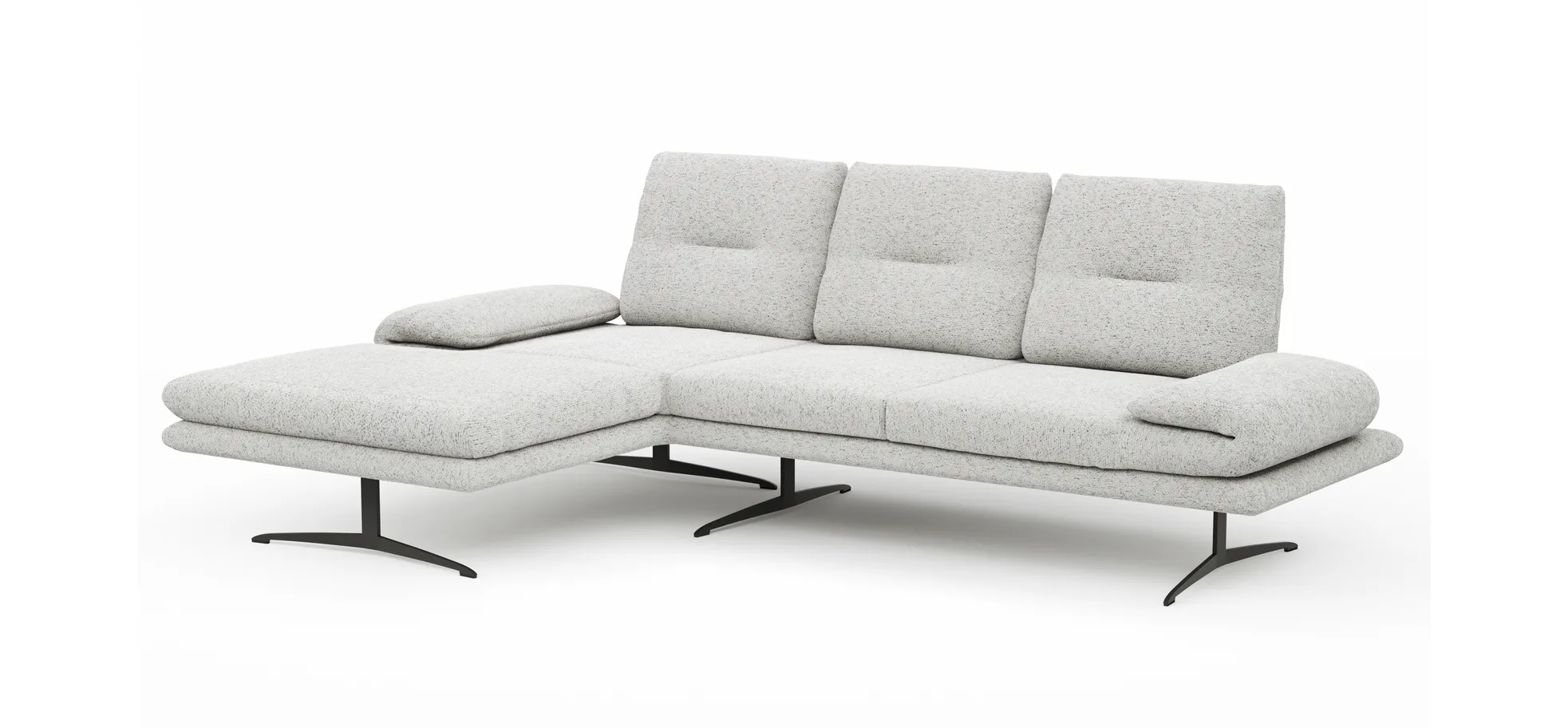Ecksofa Lucero 2.0 - Longchair mit 2-Sitzer rechts inkl. Sitztiefenverstellung, Drehsitz und Sitztiefe verstellbar, Stoff, Offwhite