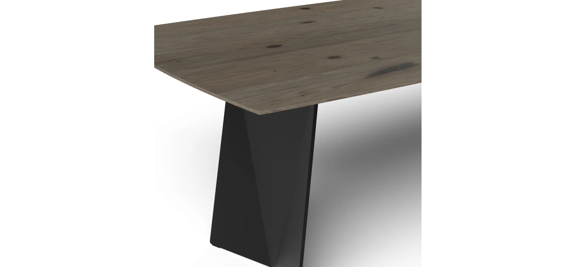 Esstisch 3100 - LB ca. 220x100 cm, Asteiche massiv, Geräuchert, Bianco, Stahlwange, Schwarz