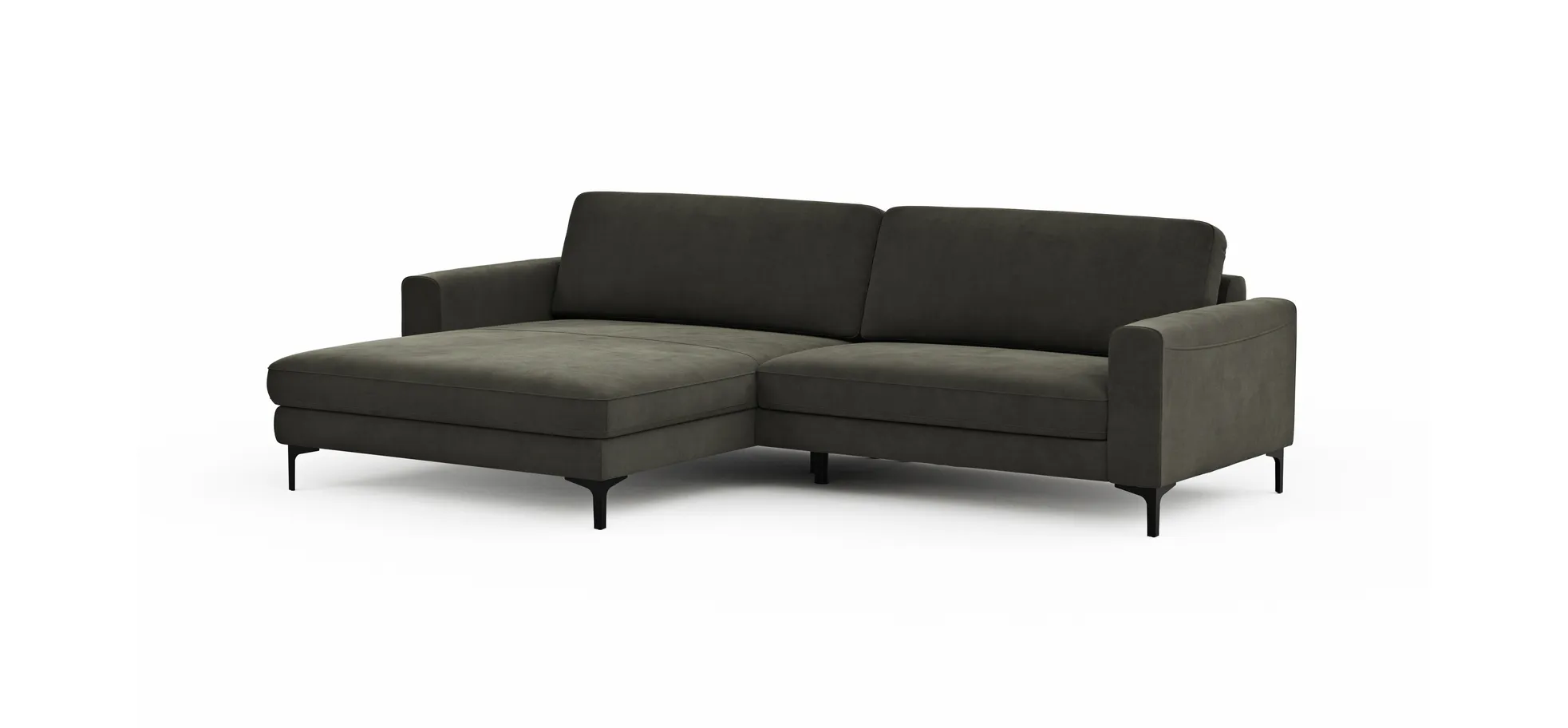 Ecksofa Oviedo - Longchair links mit 1,5-Sitzer, Stoff, Braungrün