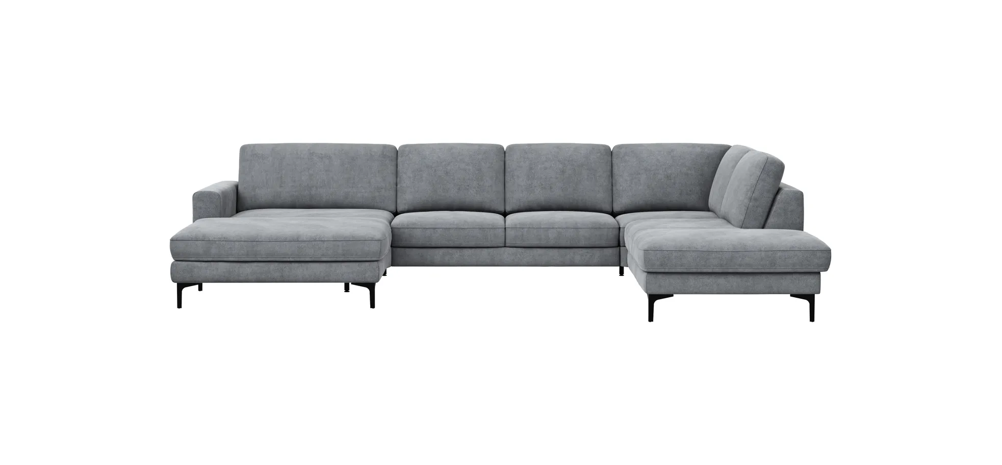 Wohnlandschaft Oviedo - Longchair links mit 2-Sitzer und Ecke rechts, Stoff, Grau 102366