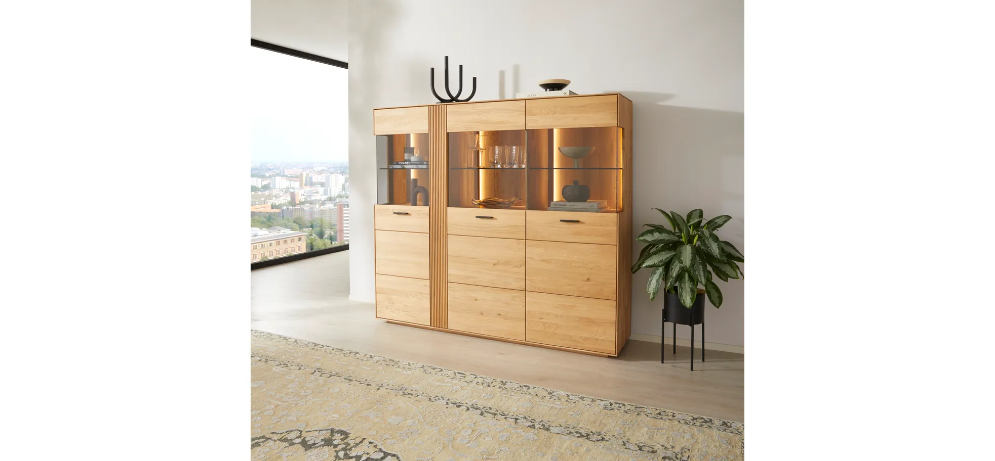 Highboard Estana - inkl. Beleuchtung, Eiche massiv, legno