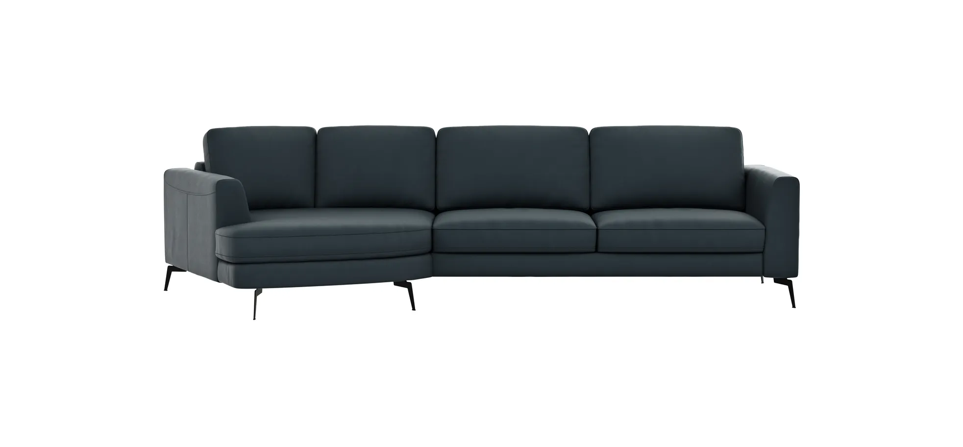 Ecksofa Oviedo - Ecke links mit 2-Sitzer, Leder, Dunkelblau 102308