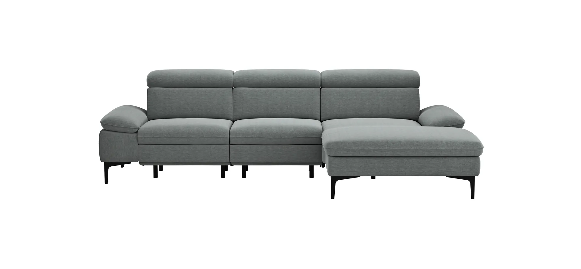 Ecksofa Felipa - 2,5-Sitzer mit Longchair rechts inkl. Armlehne verstellbar und Rückenlehne/Sitztiefe verstellbar (motorisch), Stoff, Grau 105102