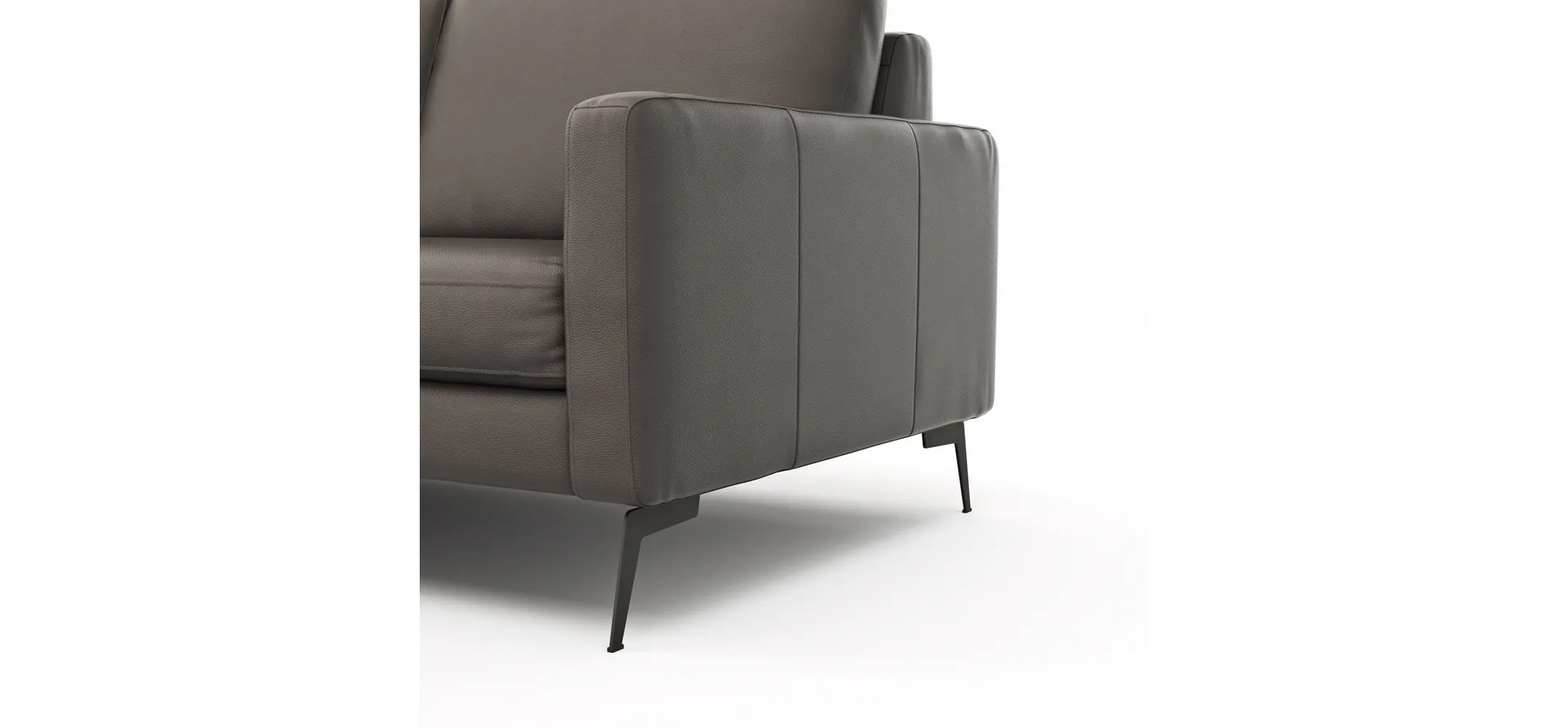 Ecksofa Enna - Longchair Links mit 3-Sitzer, Armlehne A, Leder, Schwarz