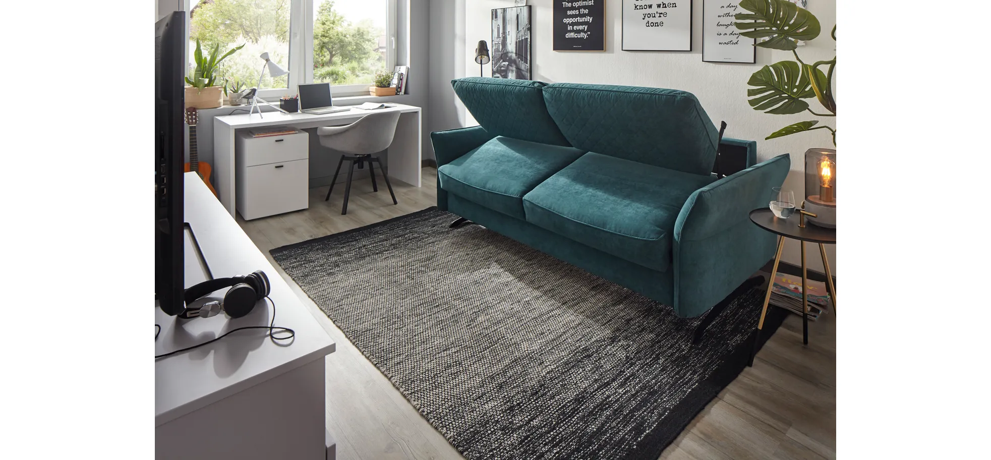 Sofa Melida - 2,5-Sitzer inkl. Schlaffunktion, Stoff, Smaragd