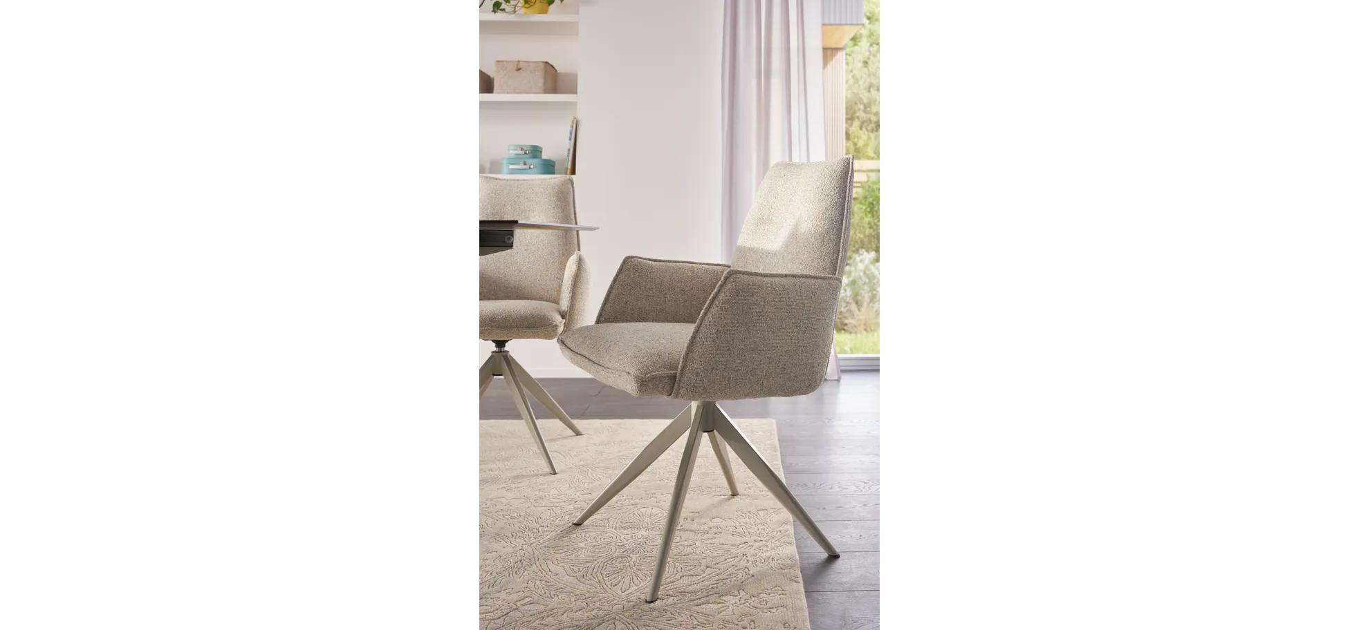 Armlehnstuhl Dinner - drehbar, Stoff, Champagner