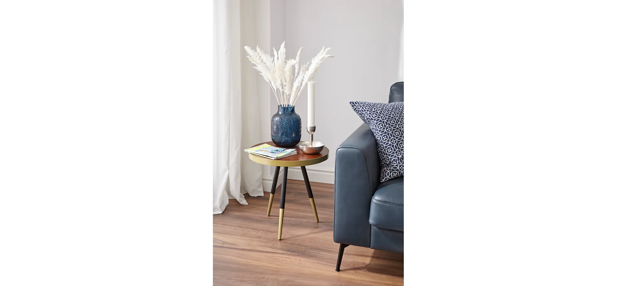 Ecksofa Oviedo - 2-Sitzer mit Ecke rechts, Leder, Dunkelblau