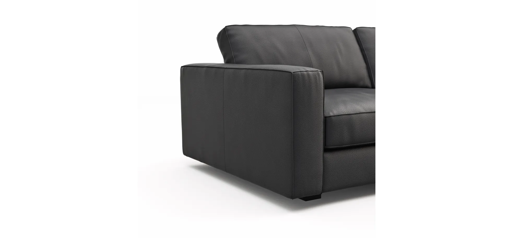 Sofa Aprino 2 - 3,5-Sitzer L, Dickleder, Schwarz, Armlehne Block schmal
