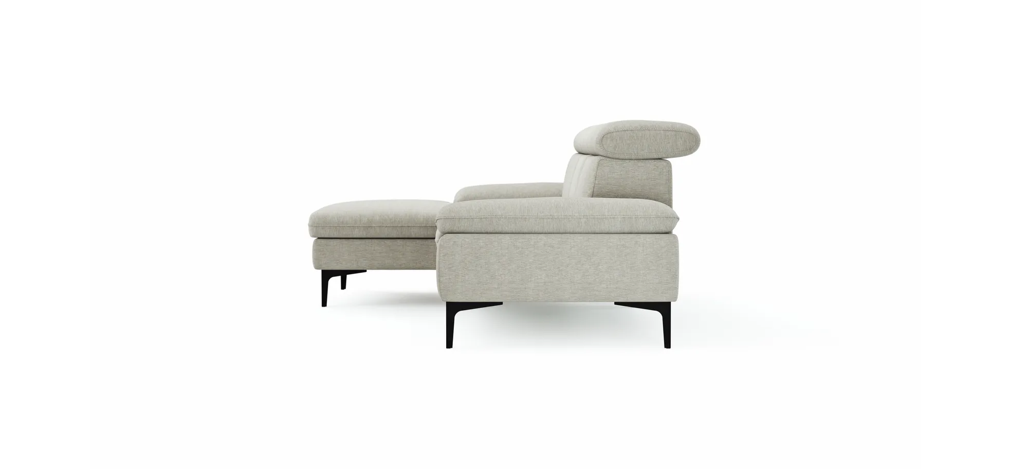 Ecksofa Felipa - Longchair links mit 2,5-Sitzer inkl. Kopfteil verstellbar, Stoff, Natur