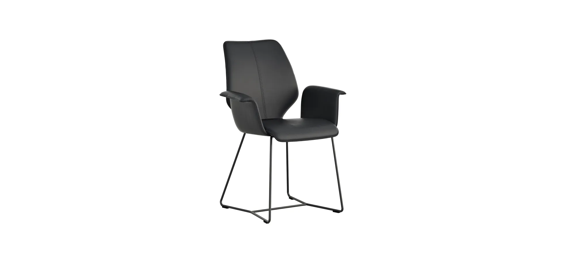 Armlehnstuhl Penthouse - Leder, Schwarz, Kufen, Anthrazit 111387