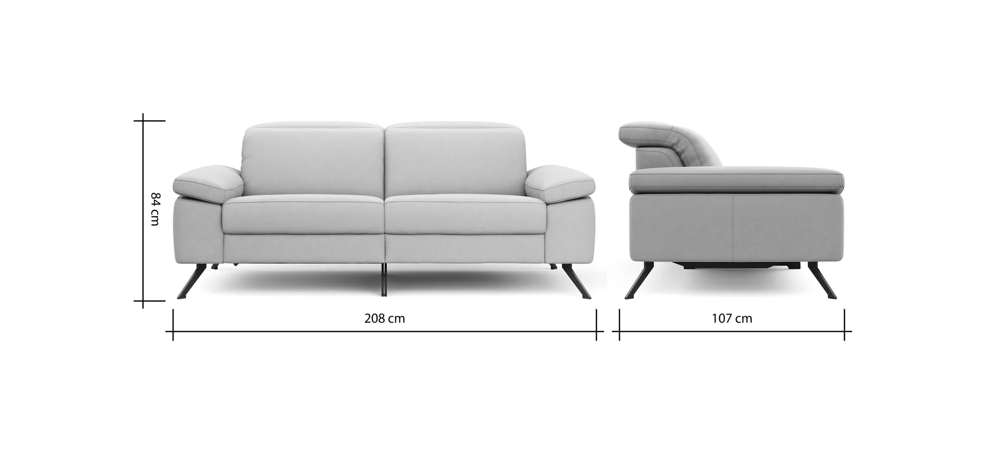 Sofa Rafaela 2.0 - 2,5-Sitzer inkl. 1x Relaxfunktion und Kopfteile verstellbar, Leder, Champagner