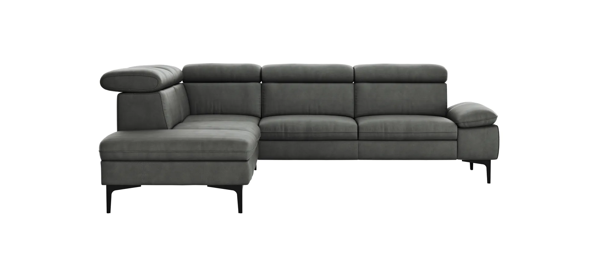 Ecksofa Felipa - Ecke links mit 2,5-Sitzer inkl. Kopfteil verstellbar, Leder, Grau 105122
