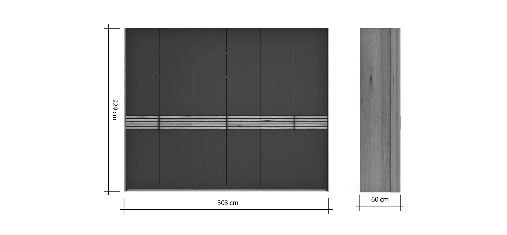 Drehtürenschrank Viana - B ca. 303cm, Lack, Anthrazit