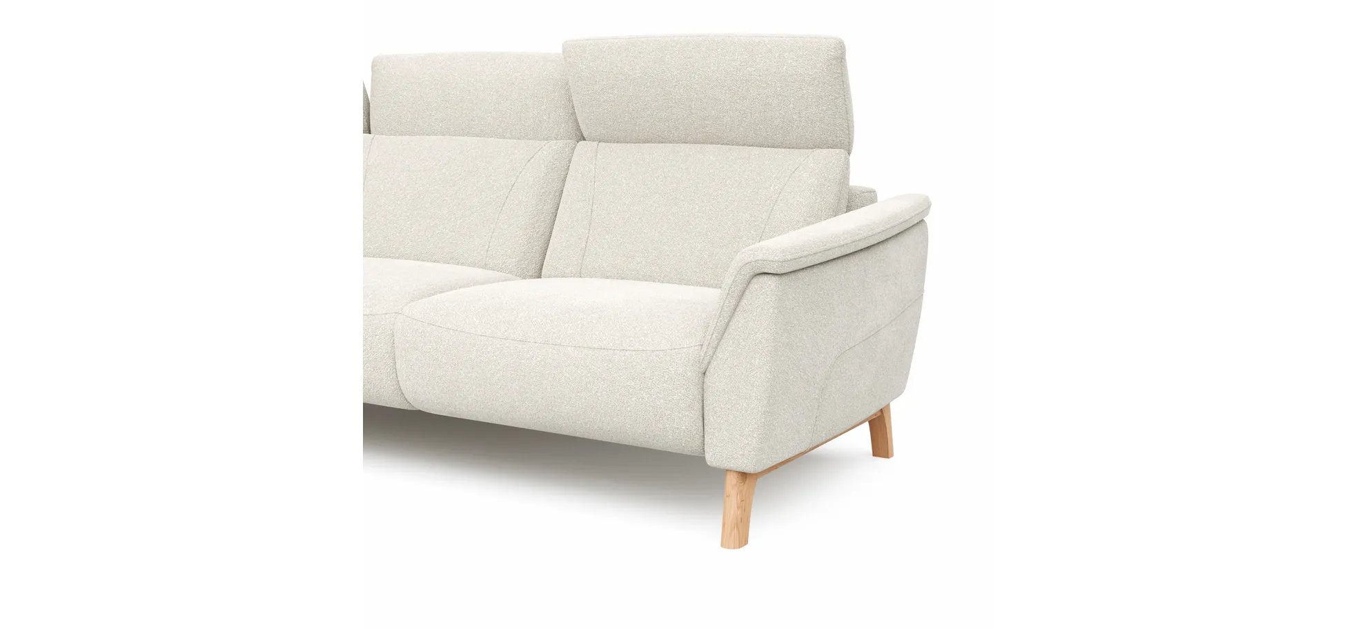 Ecksofa Nevin - Longchair links mit 2-Sitzer rechts, inkl. Kopfpolsterverstellung, Stoff, Weiß