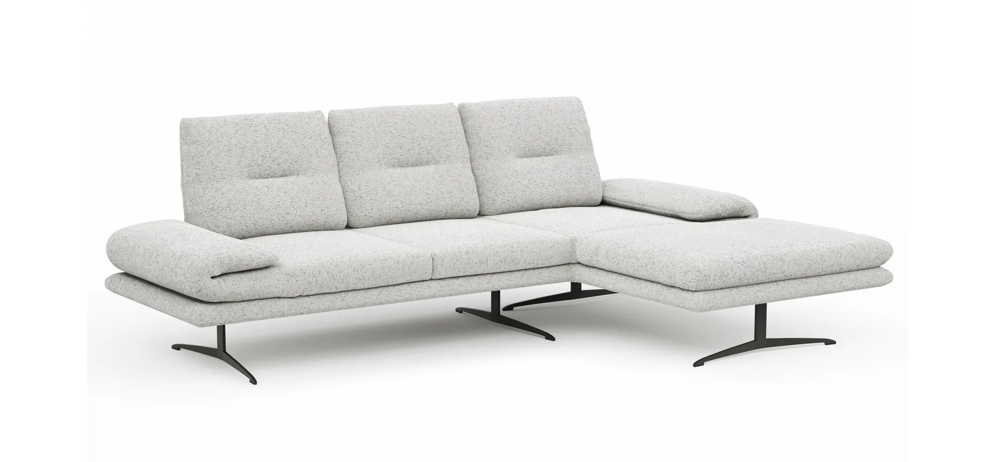 Ecksofa Lucero 2.0 - 2-Sitzer mit Longchair rechts inkl. Rückenlehne verstellbar, Stoff, Offwhite