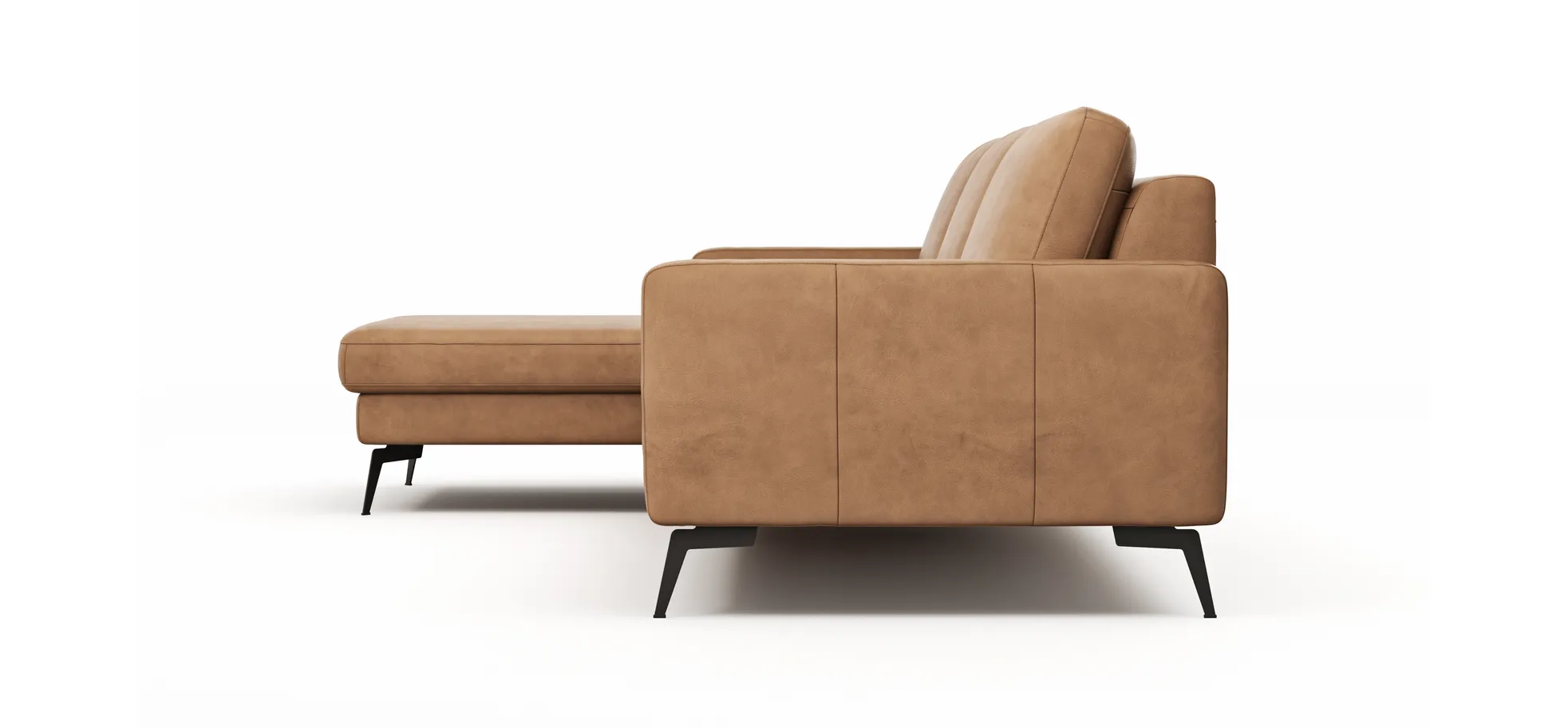 Ecksofa Enna - Longchair Links mit 3-Sitzer, Armlehne A, Leder, Cognac
