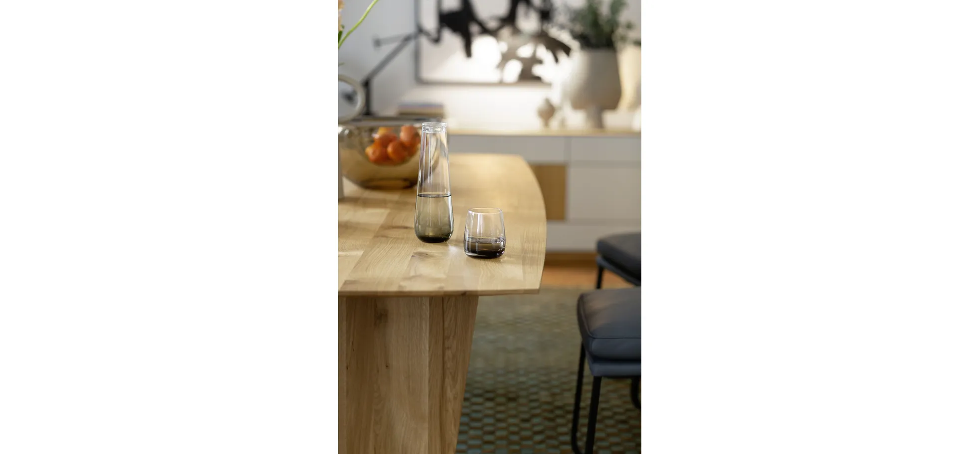 Esstisch 3100 - LB ca. 220x100 cm, Asteiche Bianco massiv, Holzwange