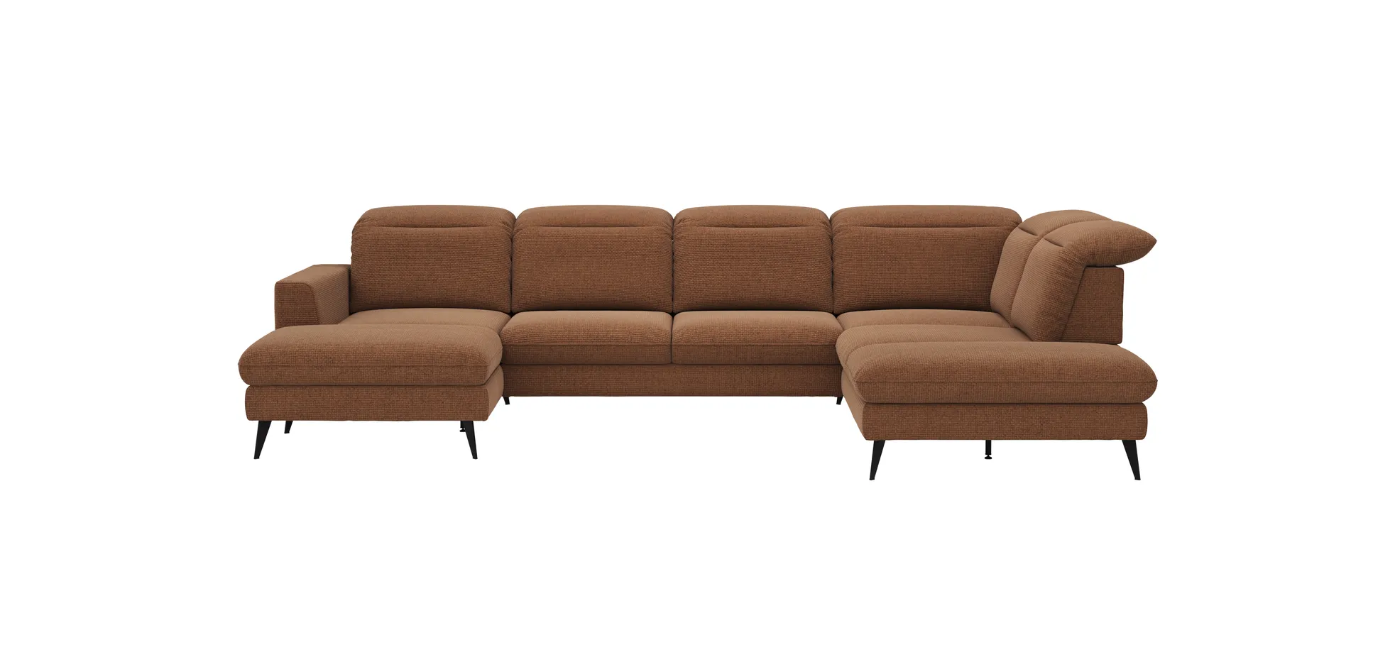 Wohnlandschaft Alegria - Longchair links mit 2,5-Sitzer und Ecke rechts inkl. Kopfteil/ Sitztiefe verstellbar, Stoff, Kurkuma 110162