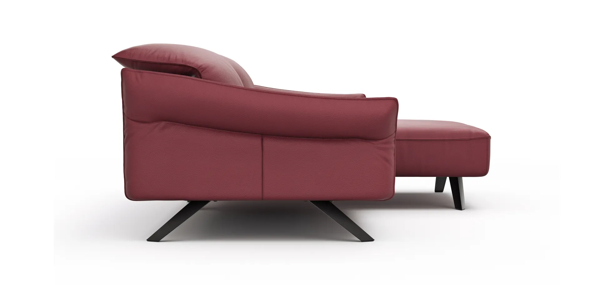 Ecksofa Bormio - 1,5-Sitzer, Longchair rechts, inkl. Kopfteilverstellung, Leder, Weinrot