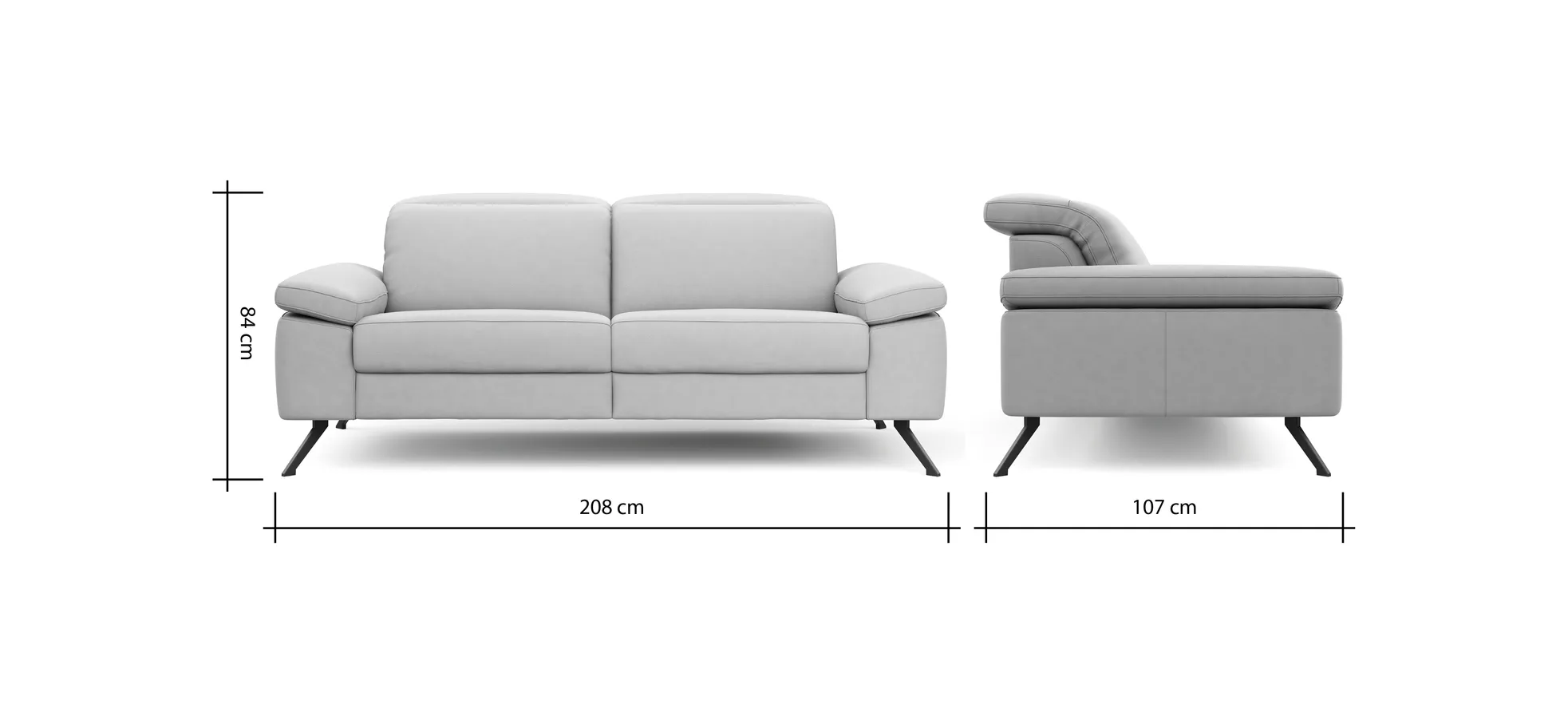 Sofa Rafaela 2.0 - 2,5-Sitzer inkl. Kopfteil verstellbar, Leder, Champagner