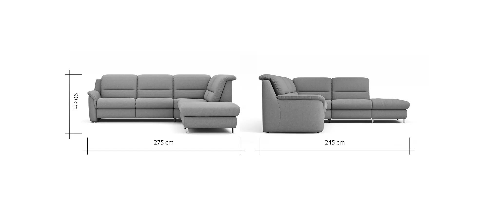 Ecksofa Cornella Plus - 2-Sitzer links mit Ecke und Abschlussteil rechts, Stoff, Creme