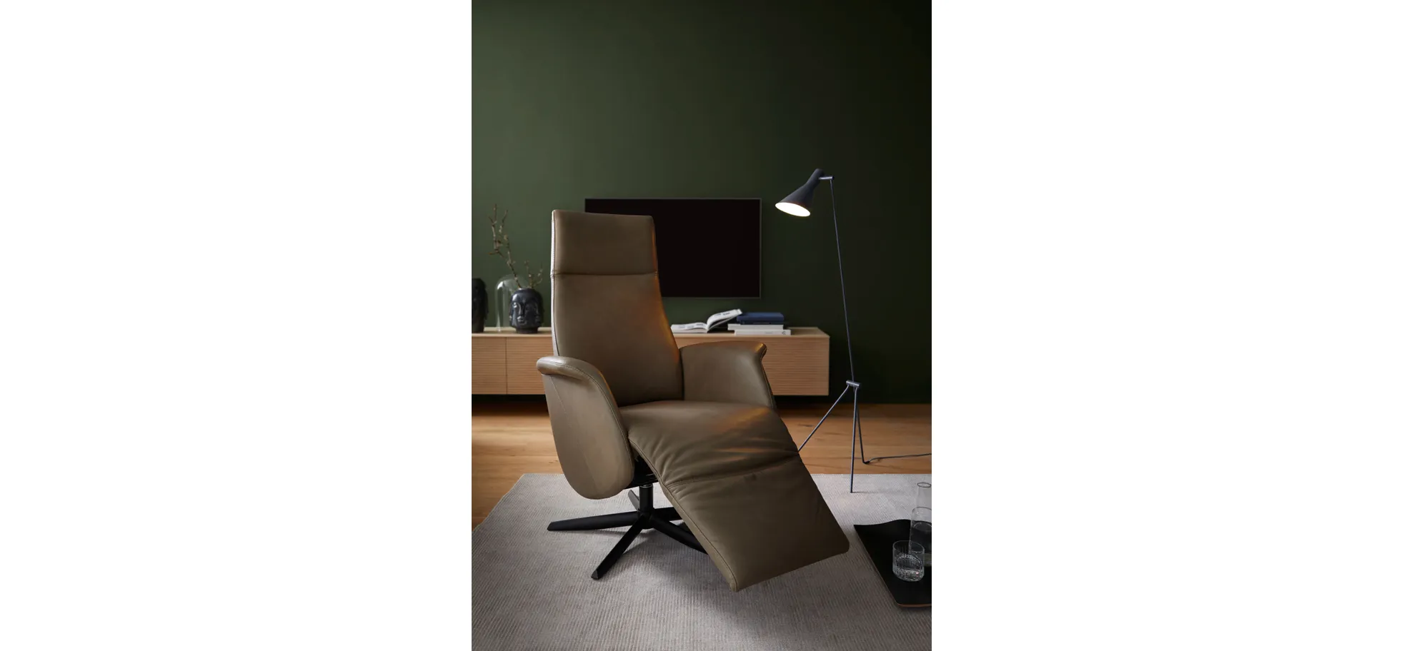 Sessel Girona - Relaxfunktion (motorisch), Leder, Moos
