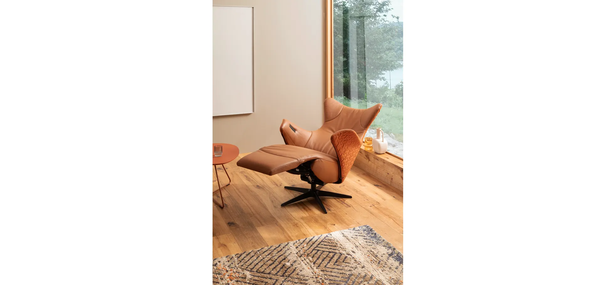 Relaxseessel Follina - Relaxfunktion (motorisch), Leder, Stoff, Cognac