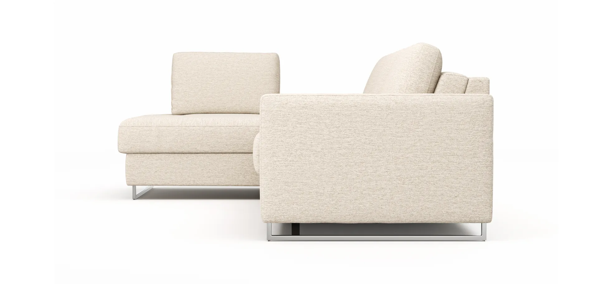 Ecksofa Nuoro - Longchair links mit 2-Sitzer inkl. Schlaffunktion und Bettkasten, Stoff, Beige