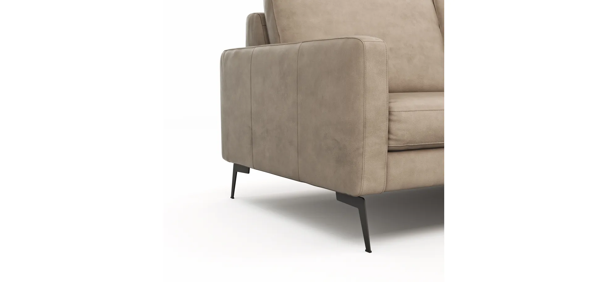 Ecksofa Enna - 3-Sitzer mit Longchair rechts, Armlehne A, Leder, Taupe
