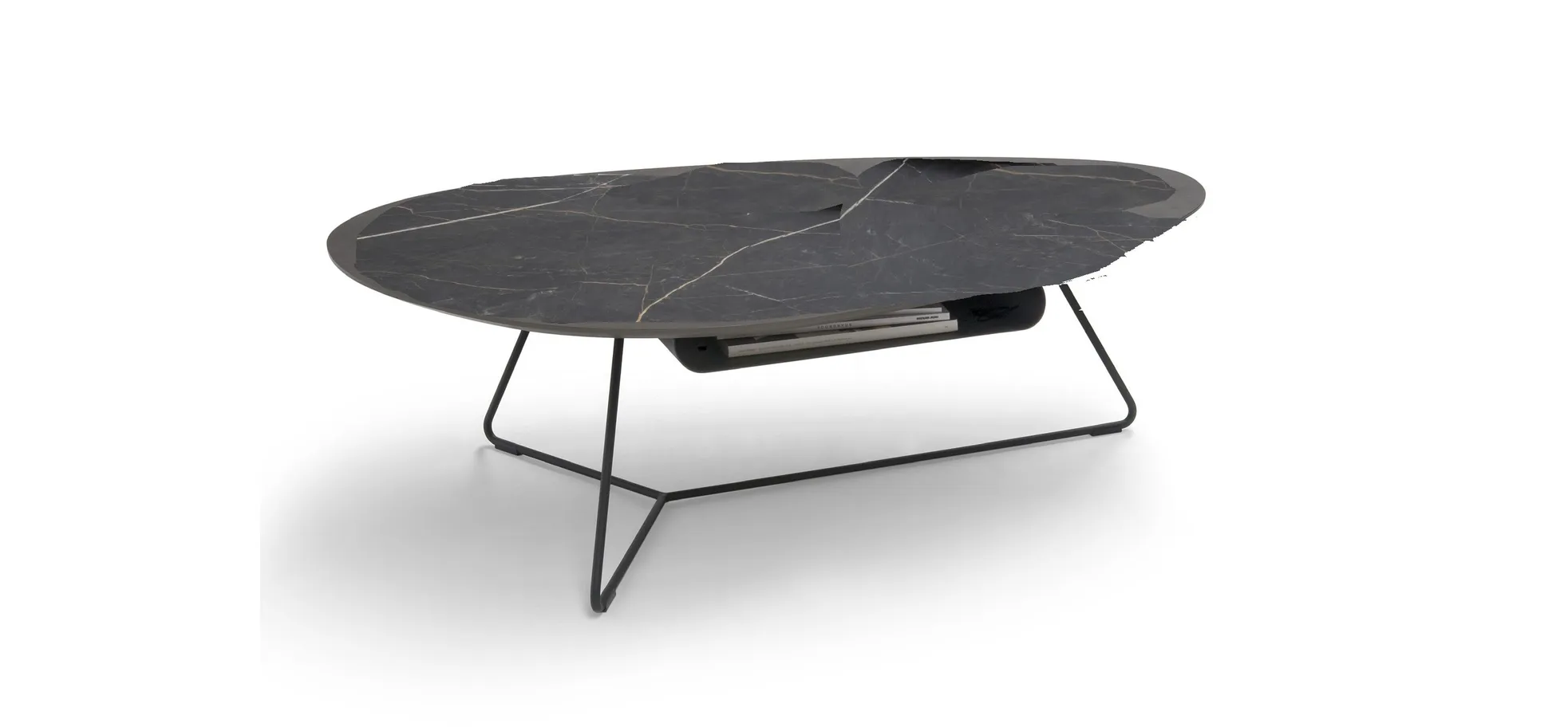 Couchtisch Fano - LBH ca. 121x75x38 cm, HPL, Schwarz marmoriert 200851