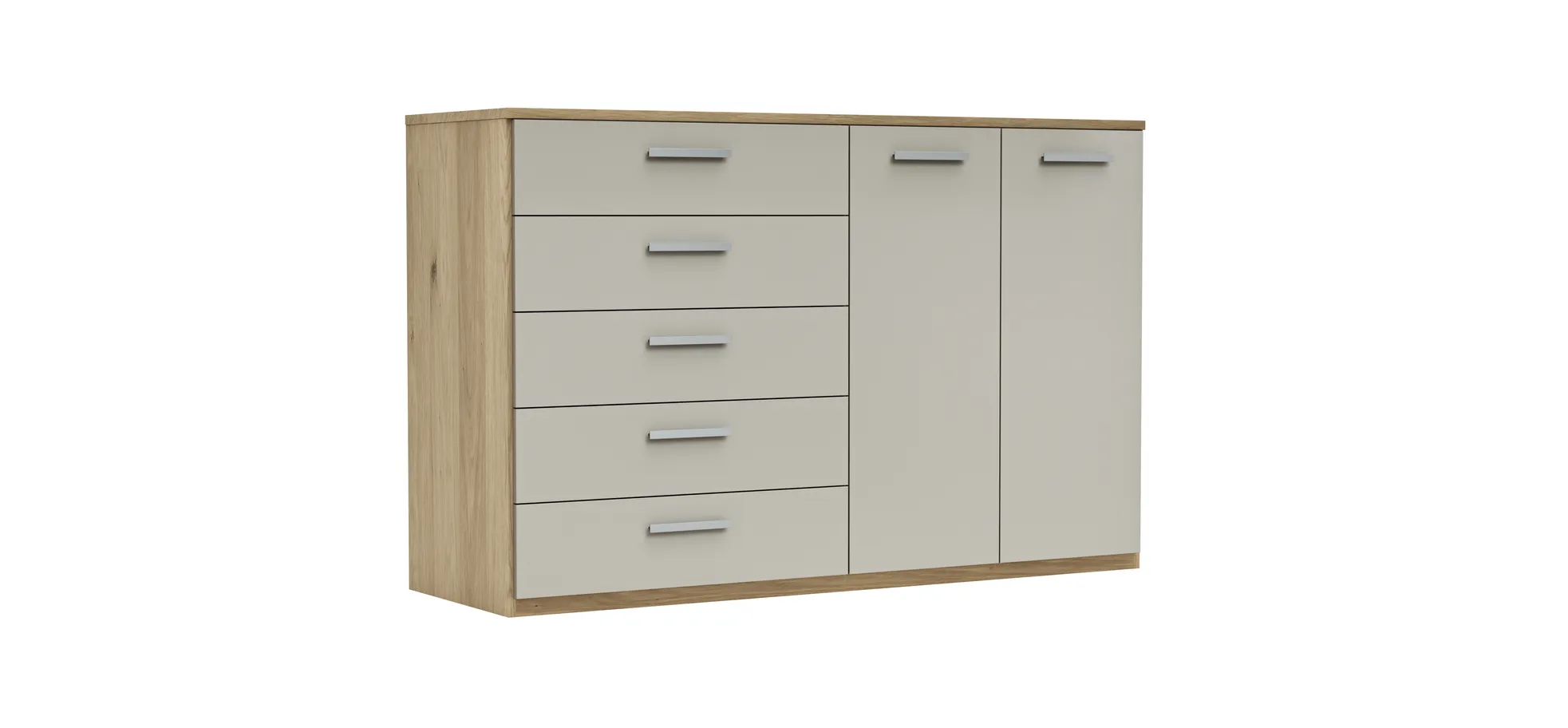 Kommode Viana - Balkeneiche furniert, Taupe 1061284