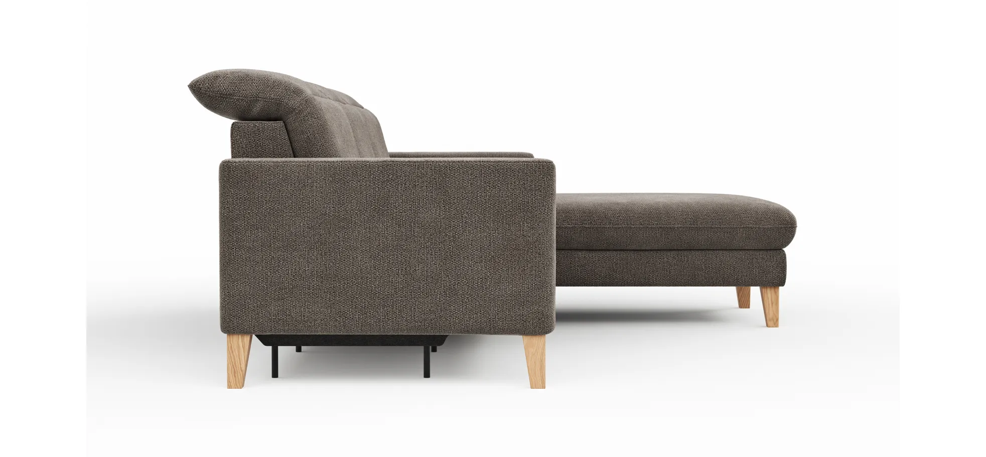 Ecksofa Alegria Plus - 2,5-Sitzer mit Longchair rechts inkl. Kopfteil verstellbar (motorisch+manuell) und Relaxfunktion (motorisch), Stoff, Nougat