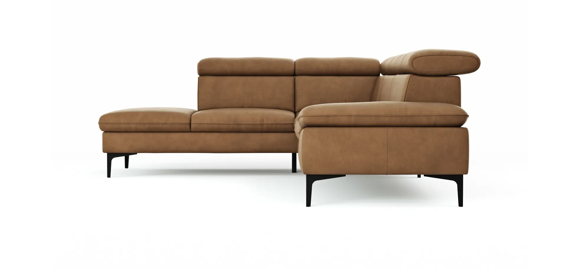 Ecksofa Felipa - Ecke links mit 2,5-Sitzer inkl. Kopfteil verstellbar, Leder, Cognac
